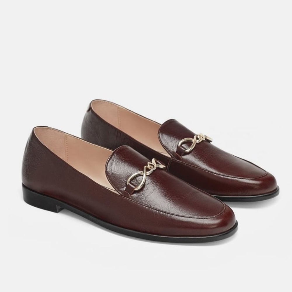 Zara leather loafers Tobacco color NWT